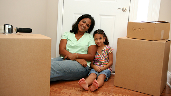 Moving mother and child moving day